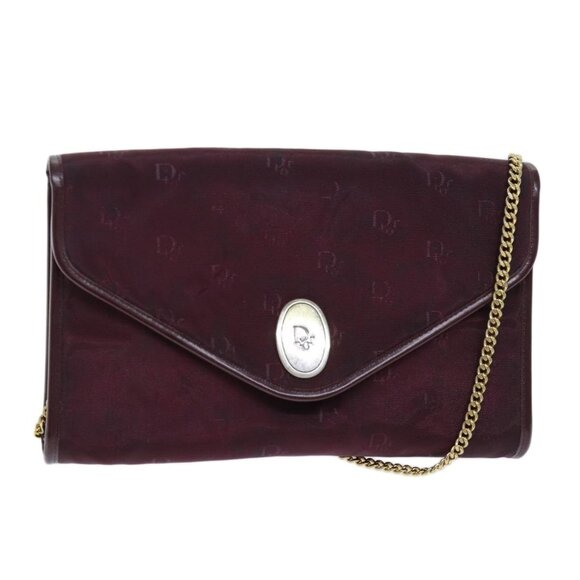 Authentic Christian Dior Chain Shoulder Bag Nylon Red